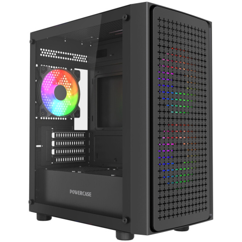 Корпус Powercase Mistral Micro EM20 (CMMEM20B-L3), Tempered Glass, 2x140mm + 1х120mm FRGB fan, чёрный, mATX