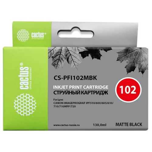 Картридж струйный Cactus CS-PFI102MBK черный матовый (130мл) для Canon iPF500/iPF600/iPF700/ MFP M40/iPF765/LP17/LP24