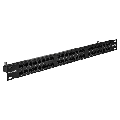 Патч-панель ExeGate EPPHD-19-48-8P8C-C5e-110D (EX281081RUS) 19", UTP, 48 port, cat.5e, KRONE&110(dual IDC), 1U, RoHS, с каб. органайзером, Black, RTL