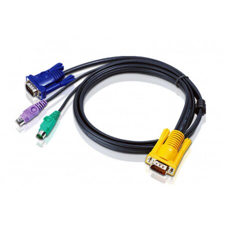 Кабель KVM Aten 2L-5203P для KVM 2*PS/2(m)+DB15(m) (PC) -на- SPHD15(m) (KVM) 3м