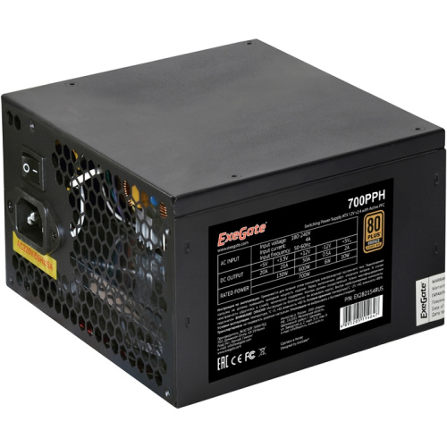 Блок питания ExeGate 700PPH EX282154RUS 80 Plus Bronze 700W (ATX, APFC, КПД 89 (80 Plus Bronze)