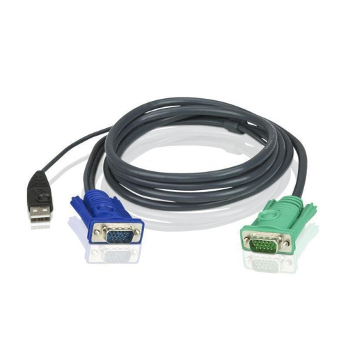 Шнур Aten 2L-5202U мон+клав+мышь USB SPHD15--HD DB15+USB A-Тип Male-2xMale 8+4 проводов опрессованный 1.8м черный
