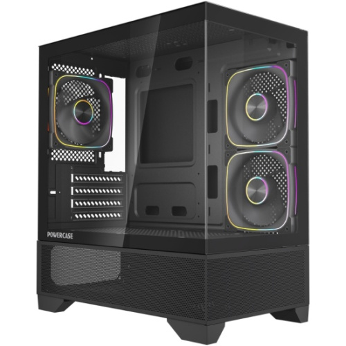 Корпус Powercase Vision Micro M4B (CVMM4B-A3), Tempered Glass, Type-C, 3x 120mm ARGB PWM Fan, чёрный, mATX