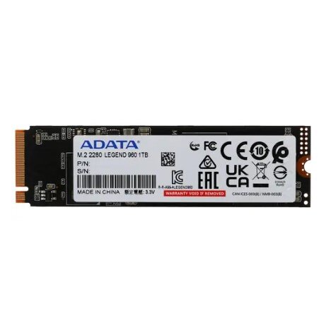 SSD ADATA Legend 960 (ALEG-960-1TCS) M.2 2280 1TB PCIe Gen4x4 with NVMe, 7400/6000, IOPS 730/610K, MTBF 2M, 3D NAN