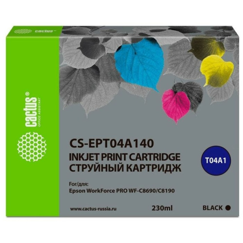 Картридж струйный Cactus CS-EPT04A140 черный (230мл) для Epson WorkForce Pro WF-C8190, WF-C8690