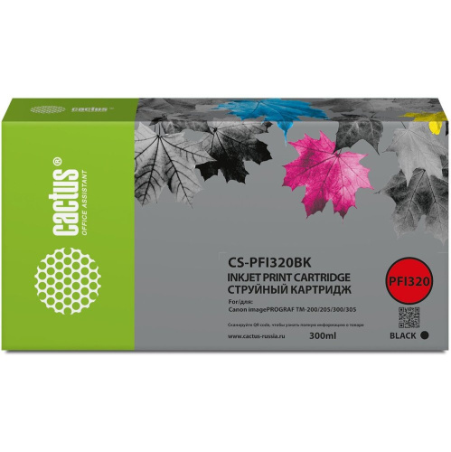 Картридж Cactus PFI-320BK (CS-PFI320BK) струйный черный (300мл) для Canon imagePROGRAF TM-200/TM-200 MFP L24ei/TM-205/TM-300