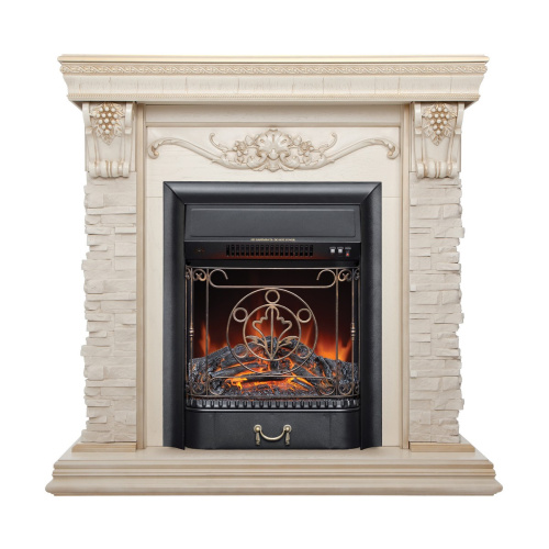 Электрокамин RealFlame Patricia WT белый дуб с золотой патиной с очагом Majestic Lux Black