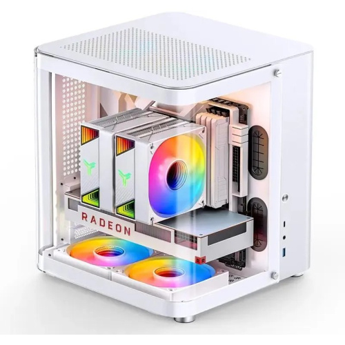 Корпус JONSBO TK-1 2.0 White без БП, боковая панель из закаленного стекла (панорама), mini-ITX, micro-ATX, белый